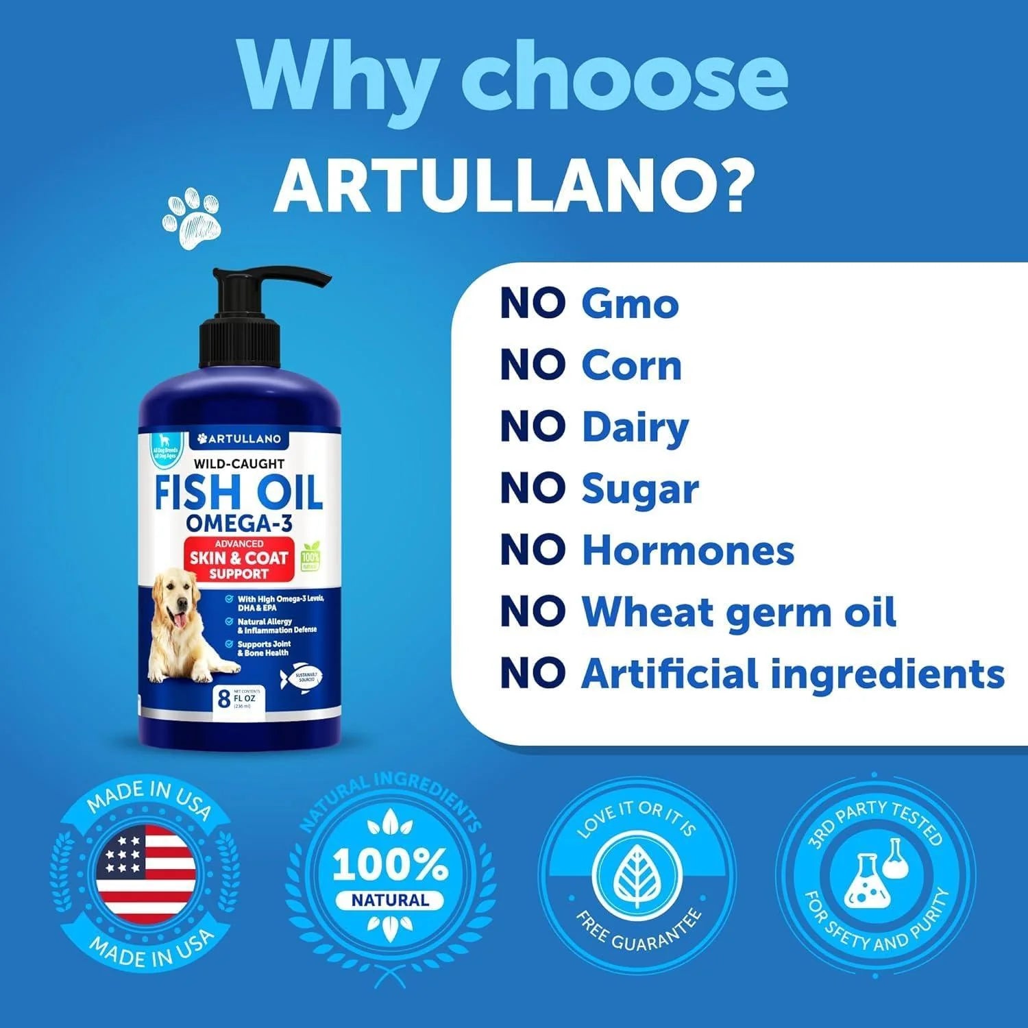 Omega 3 Fish Oil for Dogs 8 FL OZ Better than Salmon Oil Skin and Coat Defense