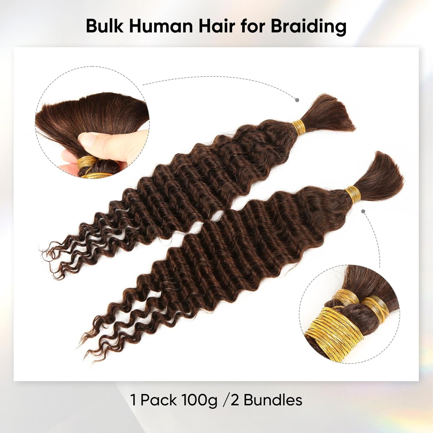 Human Braiding Hair 14Inch 100G Chocolate Brown Deep Wave Bulk No Weft Bohemian for 100% Brazilian Virgin Curly Extensions Boho Braids (#4)