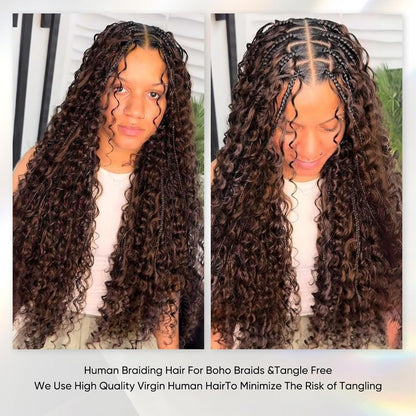 Human Braiding Hair 14Inch 100G Chocolate Brown Deep Wave Bulk No Weft Bohemian for 100% Brazilian Virgin Curly Extensions Boho Braids (#4)